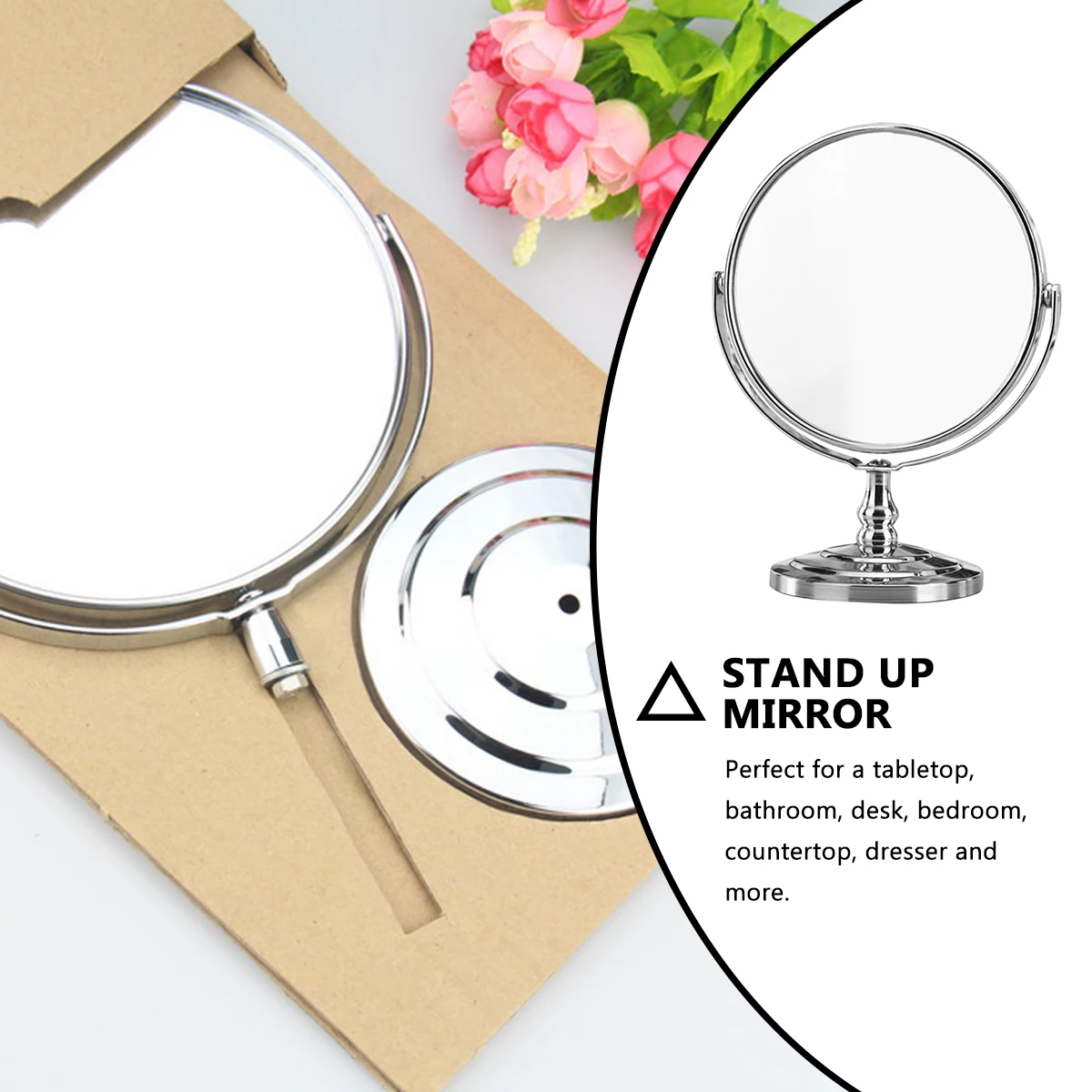 

Swivel Magnifying Makeup Mirror Dual Sided Stand Up Desktop Mirror with Stable Base for Shaving Plucking Flossing Daily