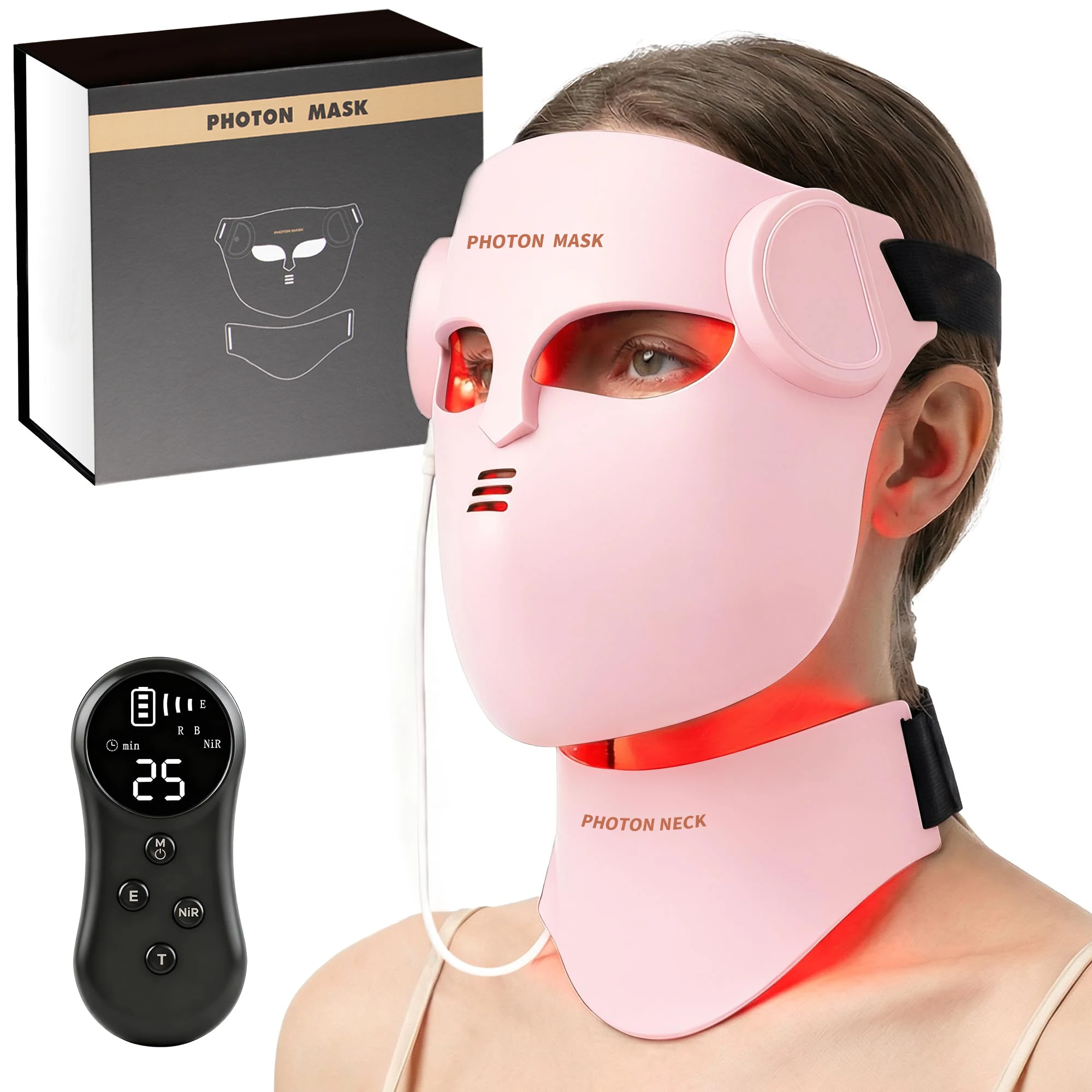 Máscara Facial LED Portátil de Silicone com Luz Vermelha e Infravermelho Próximo para Terapia Facial, 8 Cores, Reparação da Pele, Uso Sem Fio