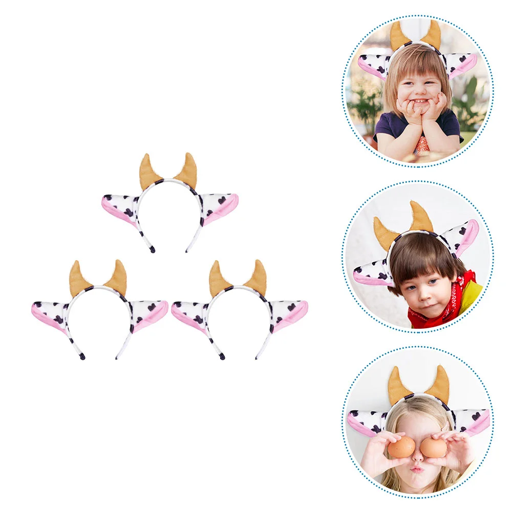 

3 Pcs Head Band Cow Horn Headband Animal Headwear Hair Accessory Cosplay Prop Children Present Lovely Hairband