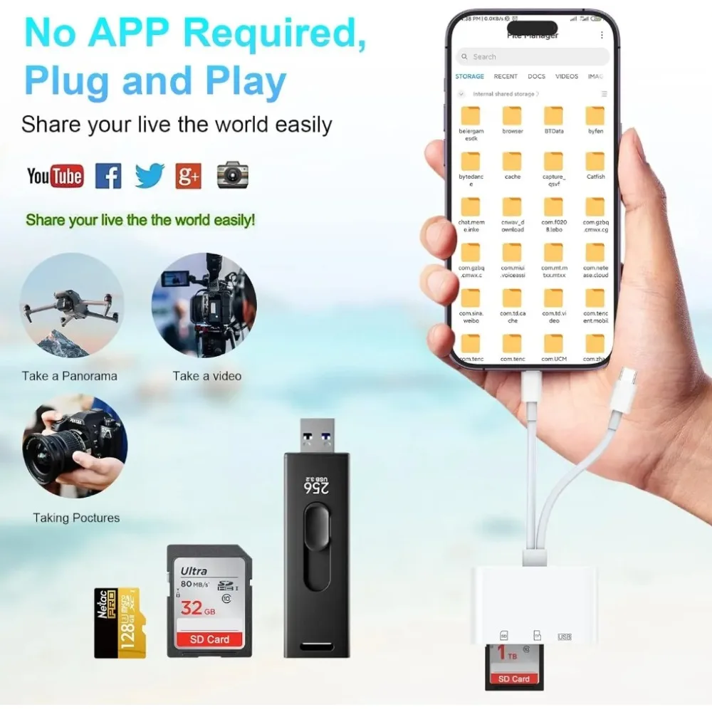 قارئ بطاقات SD 5 في 1 Lightning / محول بطاقة من النوع C إلى USB 3.0/SD/TF، قارئ بطاقات الذاكرة لهاتف iPhone iPad MacBook Samsung Andro #3