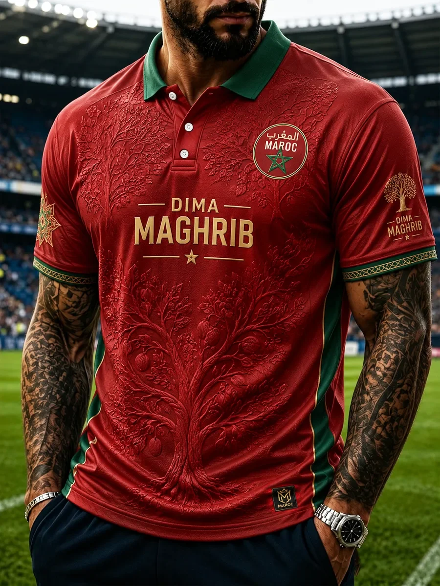 2026 Model Moroccan Fan Football Polo Shirt - 3D Print - Comfortable and Breathable - Suitable for Both Men and Women