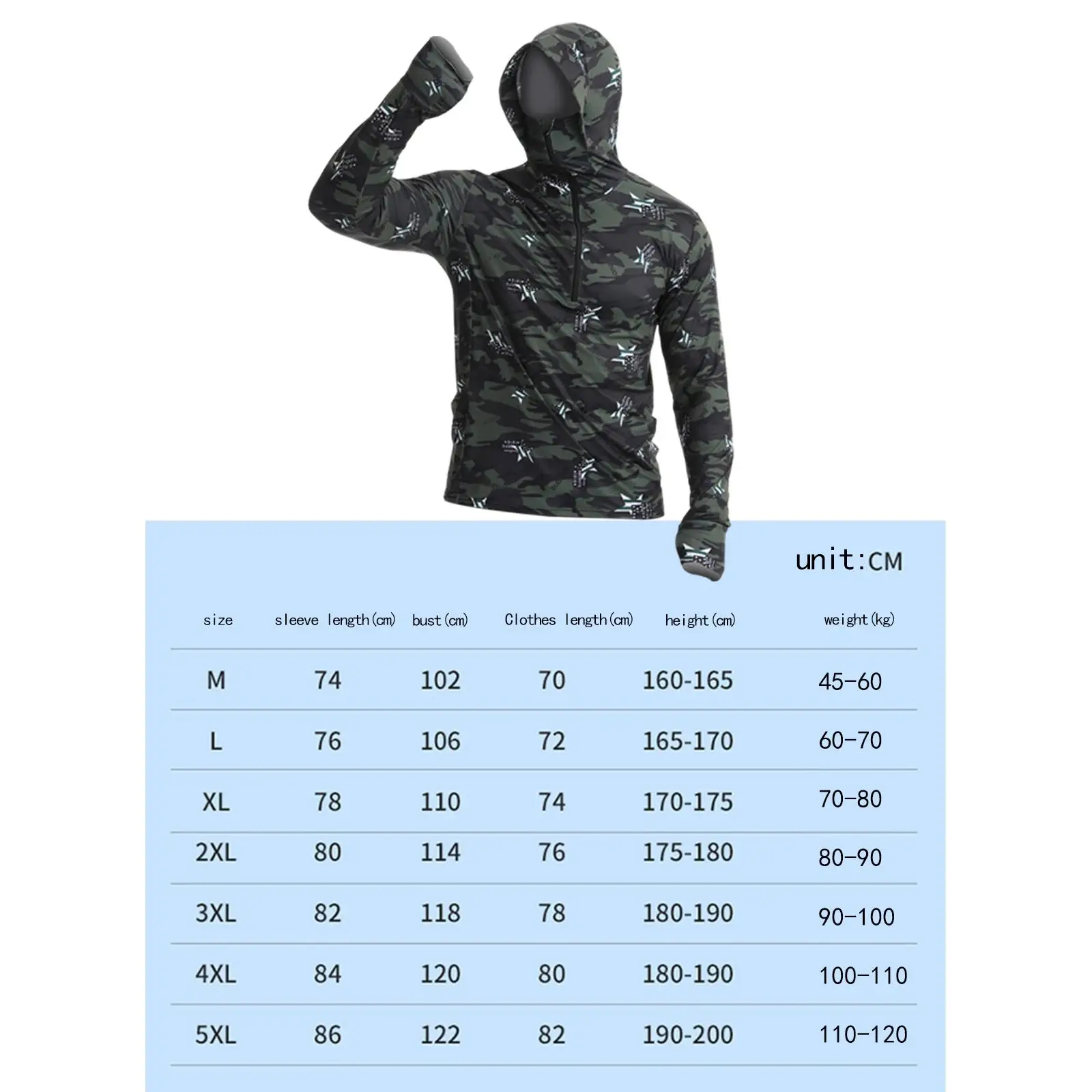 قميص بقلنسوة للحماية من الشمس للرجال بأكمام طويلة ومقاوم للشمس مع غطاء للوجه لصيد الأسماك