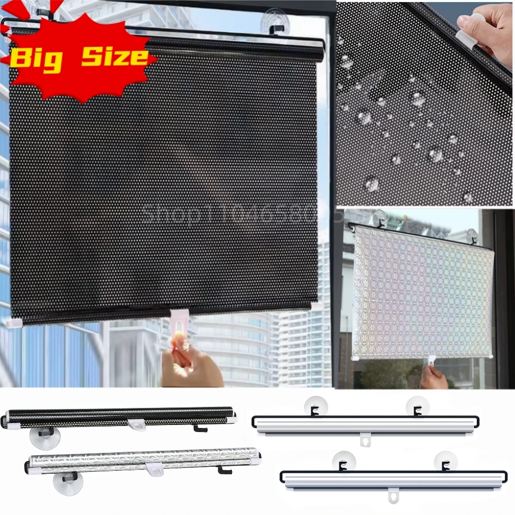

68X125cm Cordless Retractable Roller Blinds With Suction Cups Big Size Blackout Sunshade Privacy Window Curtain For Home Office