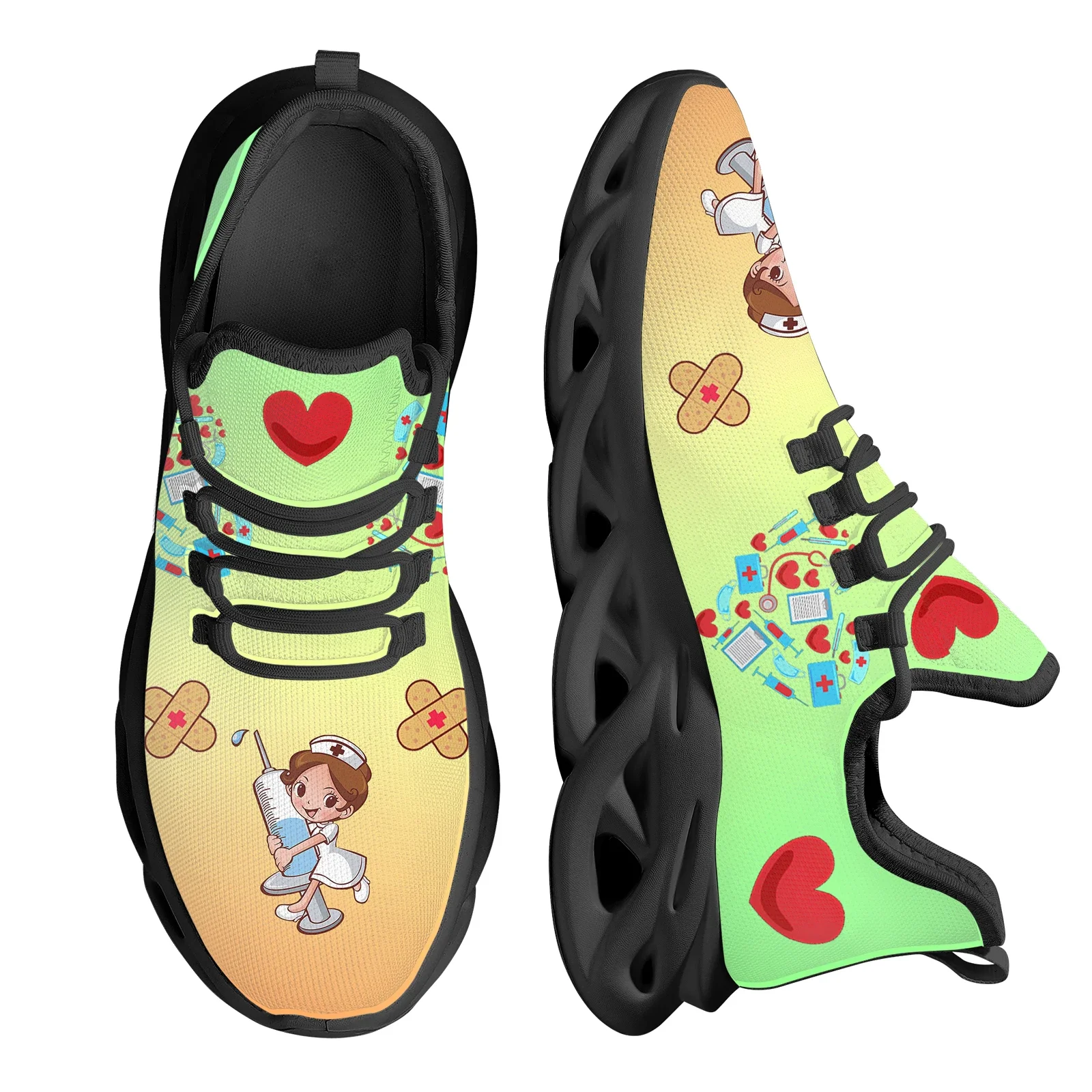 2023 New Nurse Shoes Outdoor Breathable Mesh Running Shoes Nurse Assistant Pattern Women's Tennis Casual Footwear