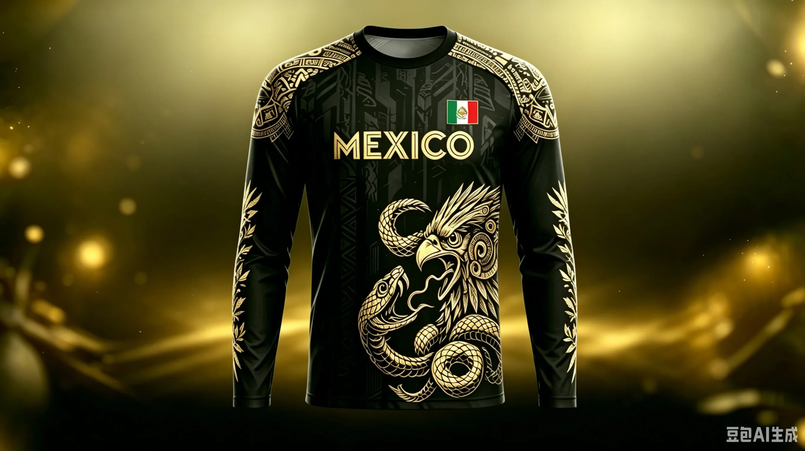 Mexican Soccer Jersey, Unisex Mexico Jersey, Long‑Sleeve T‑Shirt with Mexican Aztec Pattern, Gift for Soccer Players and Fans