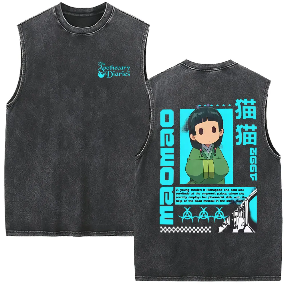 Anime The Apothecary Diaries Kawaii Cute Maomao Vintage Washed Tank Tops Men's Women Cartoon Oversized Sleeveless Vest T-shirt