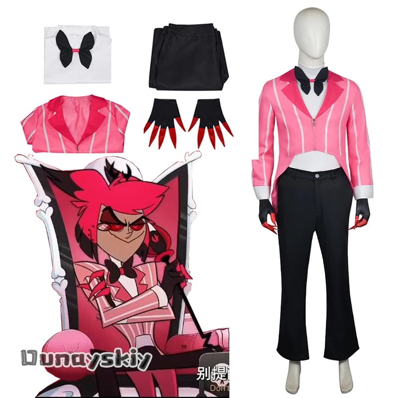 Hemera aBc @ Kazzbin2 Alastor Cosplay Rosa Traje Hotel Rádio Demônio Cosplay Jaqueta Camisa Calças Alastor Peruca Prop Homens Halloween