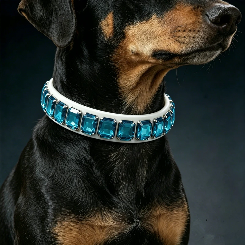 Bling Rhinestone Dog Collar White PU Leather Cat Collar Sparkly Crystal Pet Collar Adjustable for Dogs Daily Walking Party Decor