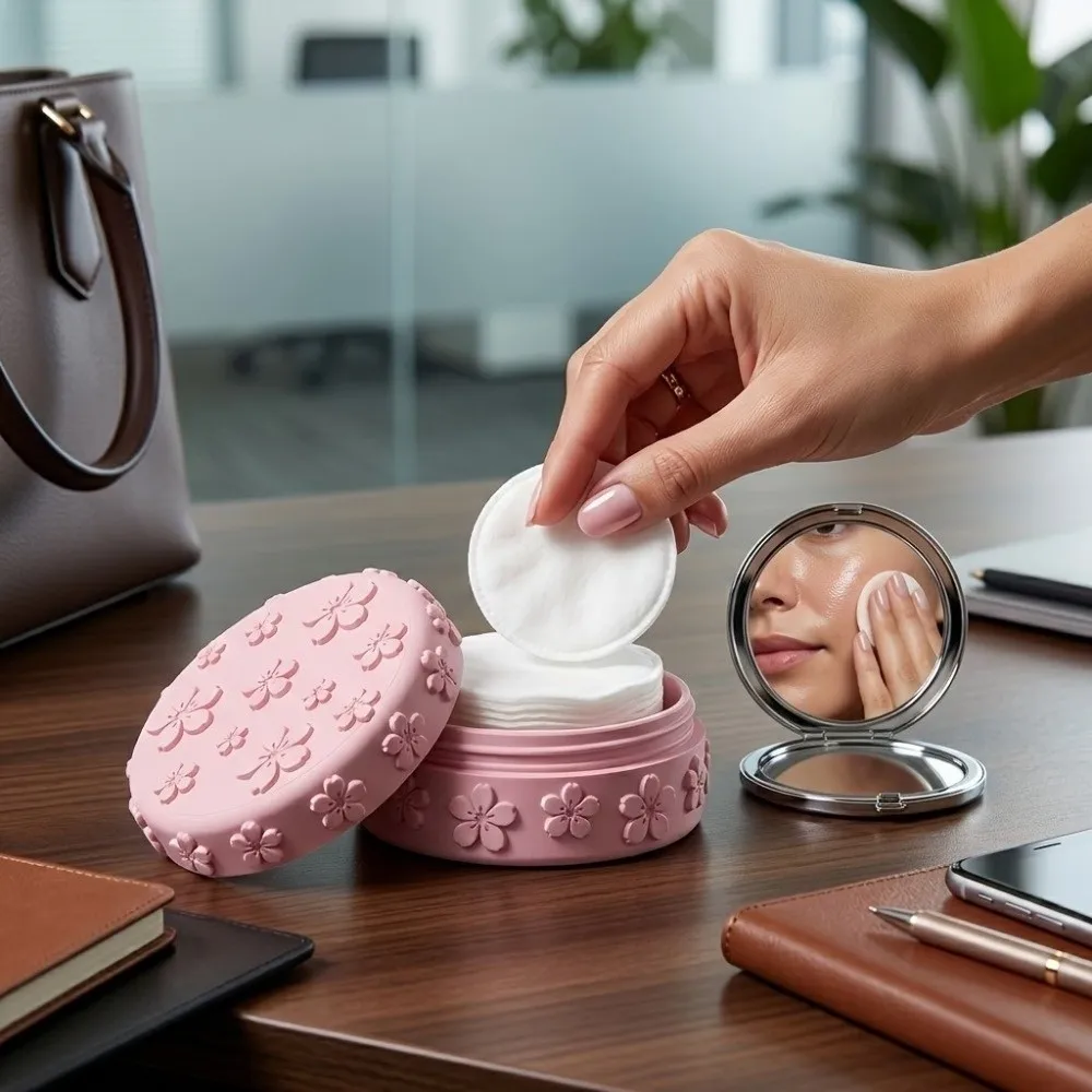 3D Printed Makeup Cotton Storage Box Embossed Cherry with Lid Jewelry Display Box Waterproof Aesthetic Beauty Storage Jar Beauty