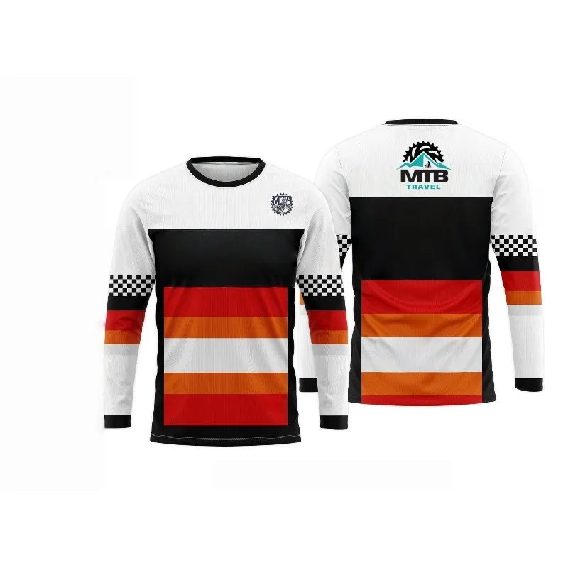 

Mountain Bike Trendy Long Sleeve! MTB Color-Block Stripes, Checkerboard 3D Print, Outdoor Casual Top