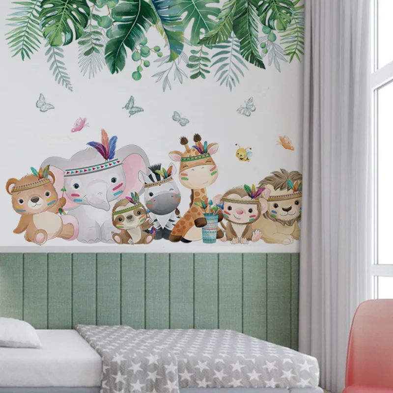 Cartoon Animal Forest Party Wall Sticker Shop Window Glass Layout Electrostatic Sticker Moisture-proof Anti Fouling Removable