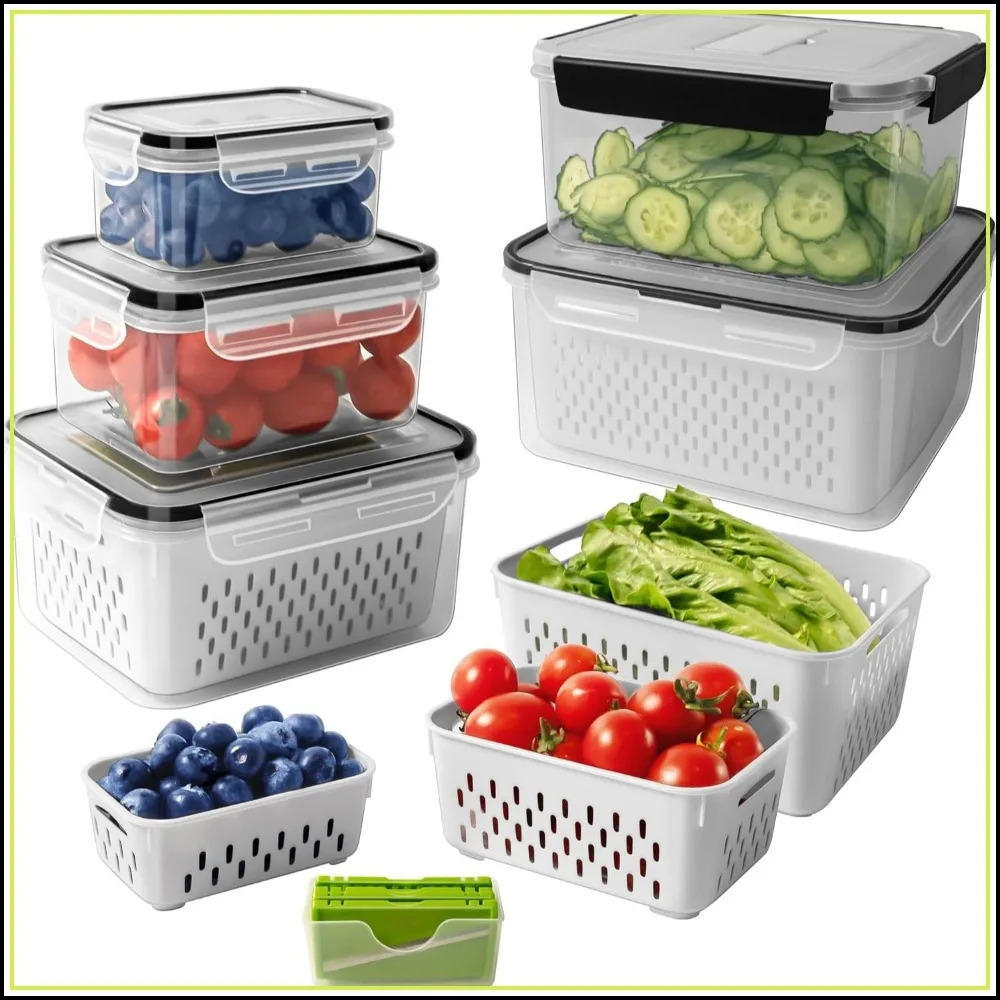 5-Pack Fruit Storage Containers with Colander & Chopper, Leakproof, Dishwasher Safe, Keep Produce Fresh