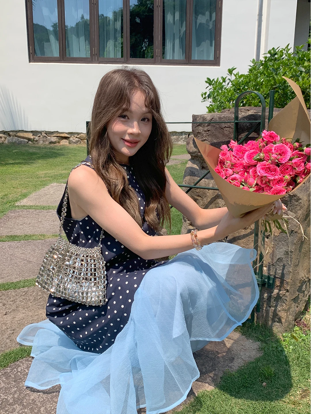 Falda larga holgada de cintura alta para mujer, diseño de capa base, sensación de estilo, azul Ok Kimchi, novedad primavera-verano