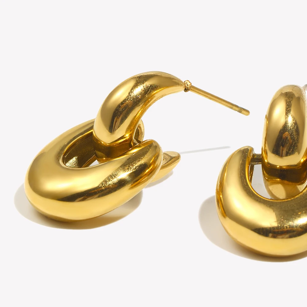 E.B.belle Spliced C-shaped U-shaped Small Drop Earrings Waterproof 316L Stainless Steel Accessories 18K Gold Plated Jewelry