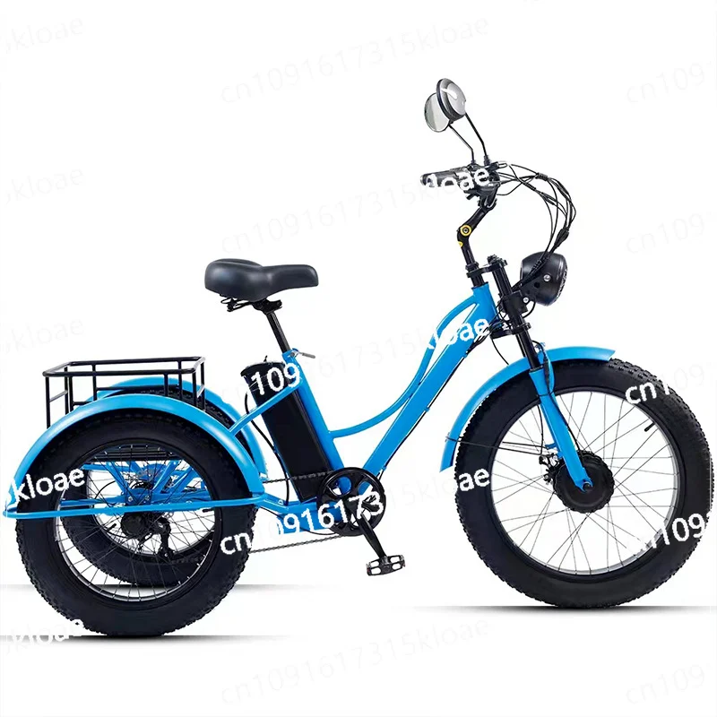 24-Inch Fat Tire Pedal Power Electric Tricycle, Rough Tire Snow Lithium Battery Tricycle