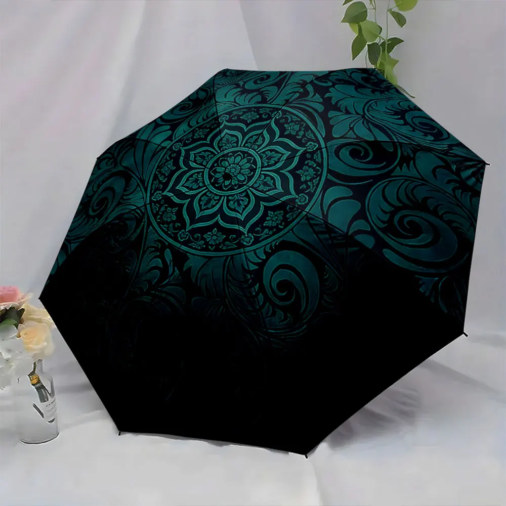 1PC Artistic Patterns on Umbrella in Cozy Setting Print 8 Iron Ribs Folding Umbrella Auto-Open Fashion Sunshade