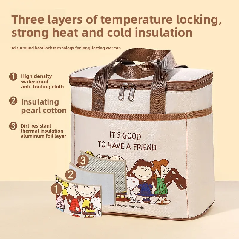 Snoopy Bento Lunch Bag, Insulated Tote with Thickened Foil, Perfect for Office Workers Bringing Lunch, Students, or Camping