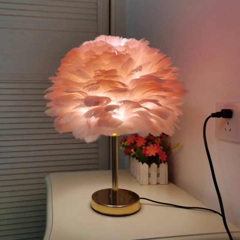 Modern Feather Table Lamp Bedroom Table Lamp Bedside Lving Room  Coffee Decorative Lights Christmas Decoration Romantic Ligsting