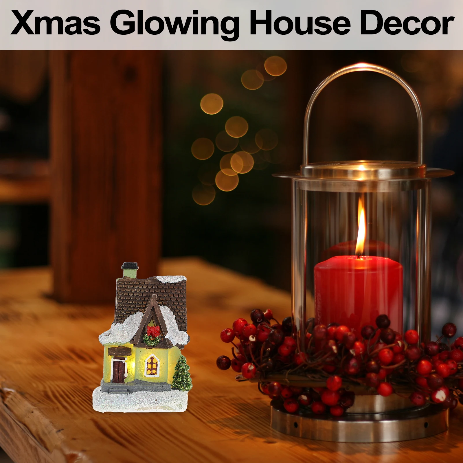 

House Resin Christmas Villa Scene Statue Sculpture Mini Light Up Operated