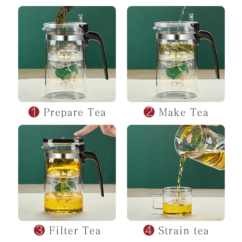 KAMJOVE طقم شاي Infuser الصيف قصر العلامة التجارية المشتركة طقم هدايا زر واحد تصفية فنجان شاي الصحافة براد شاي زجاجي براد شاي غلاية YH-209 #4