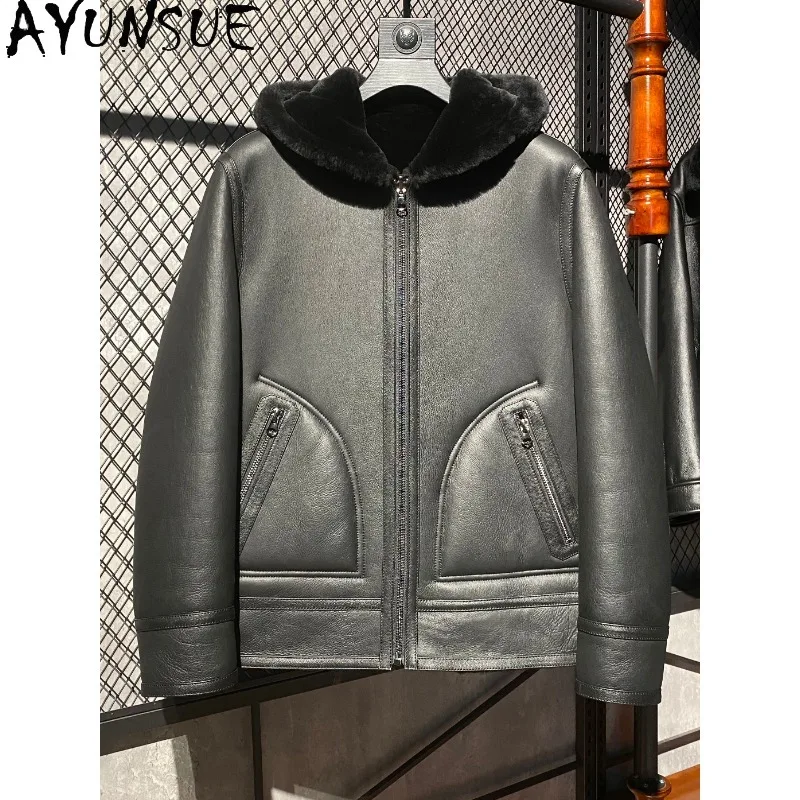 AYUNSUE Original Sheep Shearling Fur Real Fur Coat Man Reversible Coats Thicken Winter Mens Leather Fur Jackets Куртка Мужская