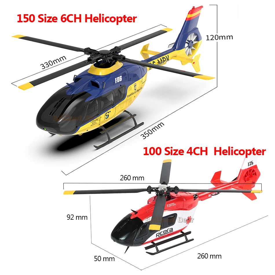 F06 EC135 Scaled RC Helicopter 6CH Professional Gyro Stabilized One Click Inverted Flight Brushless Remote Control Aircraft Toys