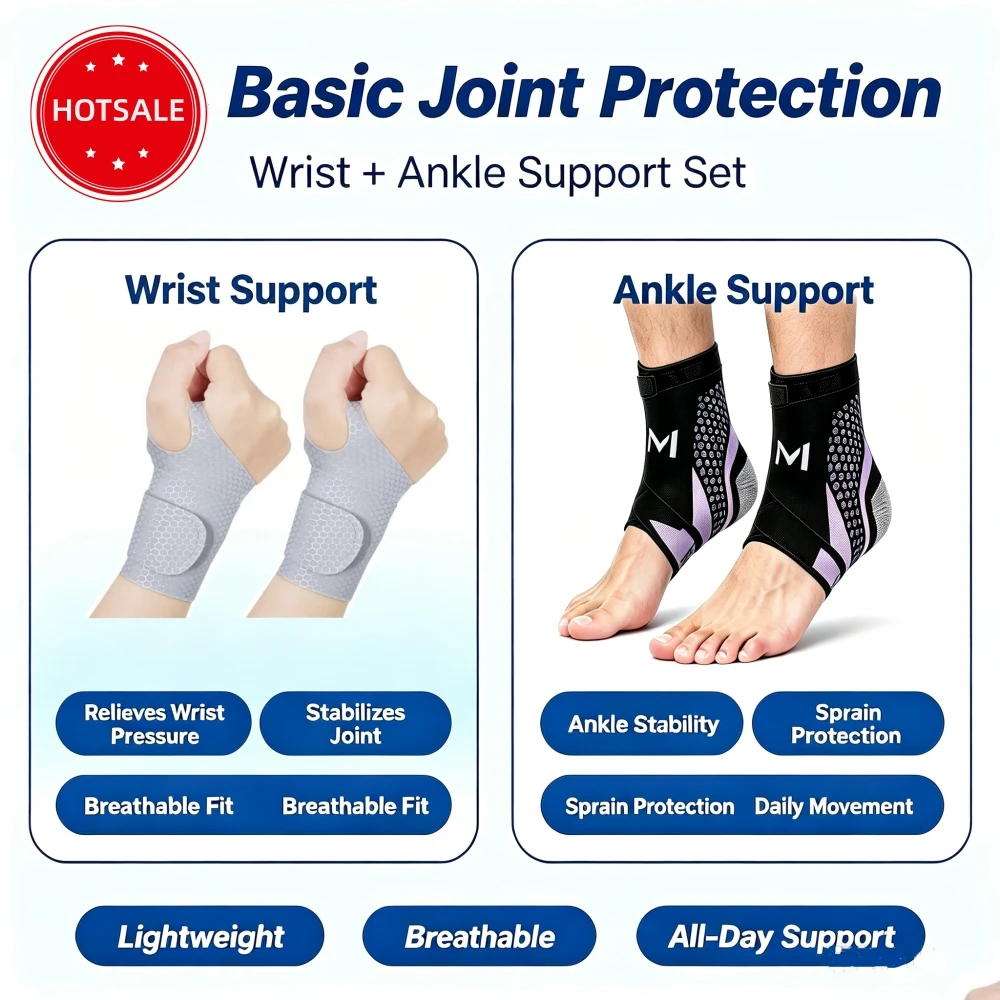 1Pair Thumb Wrist Support Brace & 1Pair Ankle Brace Set Breathable Basic Joint Protection Kit