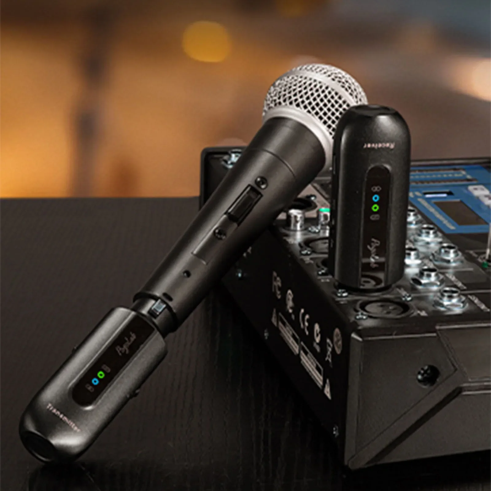 48V Phantom Power Wireless Mic System Transmitter/Receiver for Studio/Live Use with Dynamic & Condenser Microphones