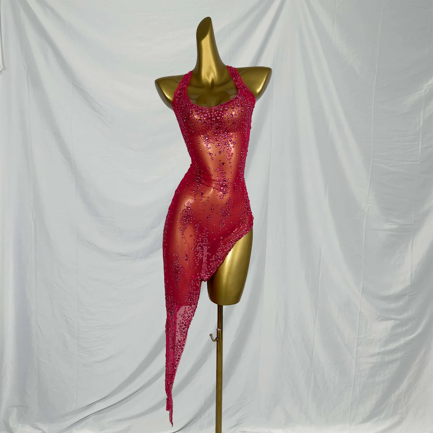 Xinghe セクシーなイブニング祝う結婚式誕生日ドレスラインストーンハイスプリット非対称ドレス女性のための写真撮影の衣装