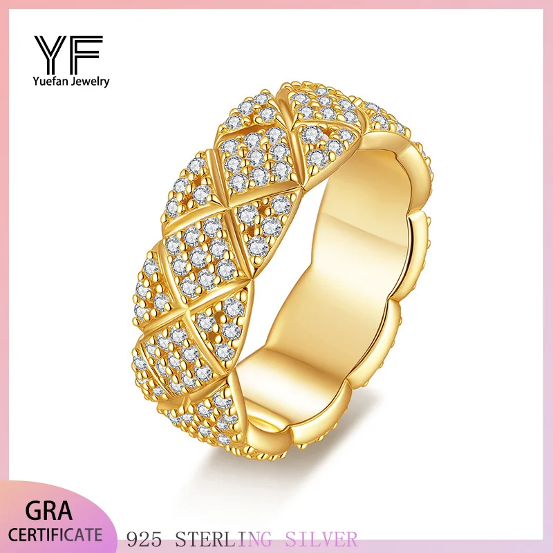 

Moissanite Silver 925 jewelry in gold color, high jewelry for Hip-hop women band, GRA certified ring