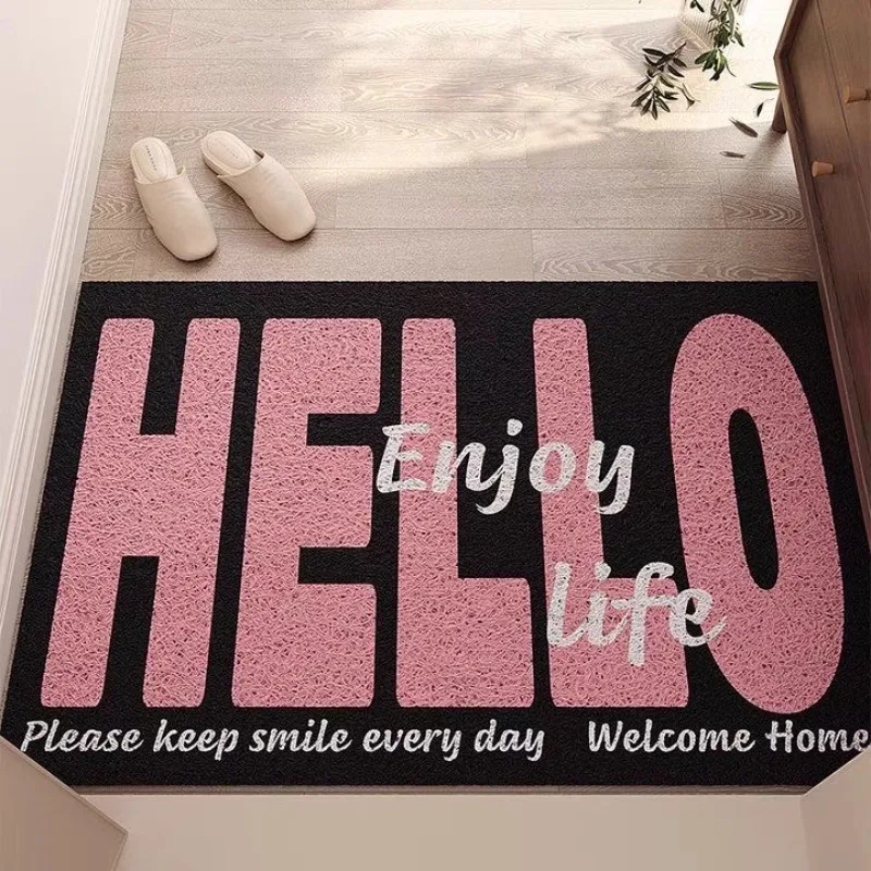 Simple HELLO silk ring dirt-resistant and non-slip floor mat entry door mat entrance door mat indoor can be cut