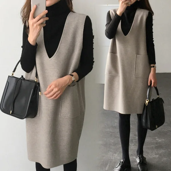 

Wool Vest Dress Autumn Winter 2024 New Korean Version Medium Long Dragon And Phoenix Vest Skirt Suit Skirt Two-piece Set