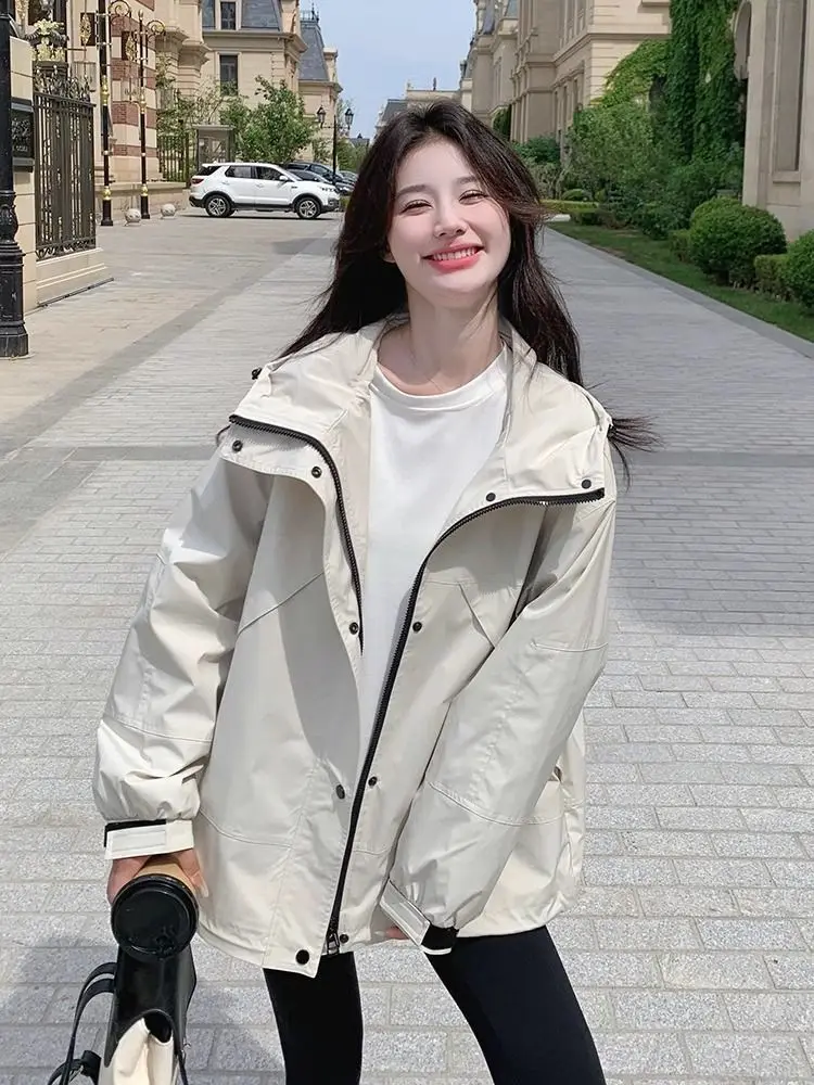 

Trench Coat Women Rainproof Monochromatic Chinese-Style Khaki Green Overgarment Pcs Grain Outercoat High-Waist Young Kawaii