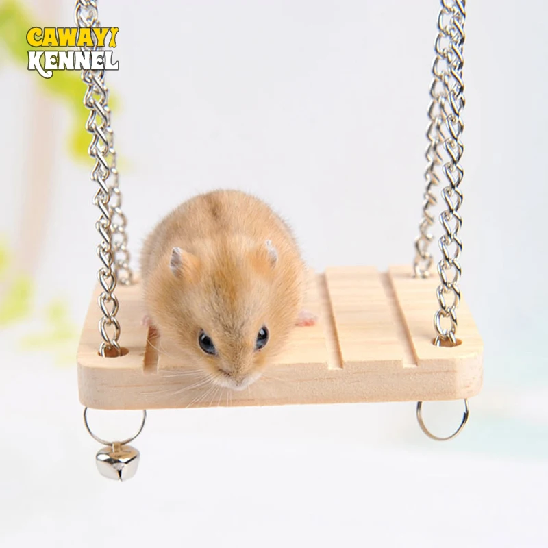 1Pcs Pet Toy Hamster Toy Bell Swing Hammock Wooden Small Pet Parrot Platform Suspended Wooden Suspension Bridge D9068