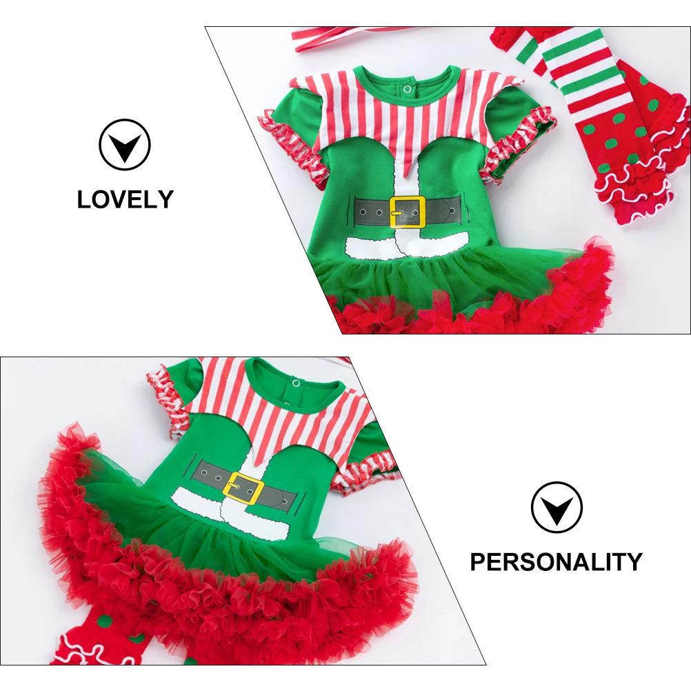

1 set Christmas Baby Clothes Girl Toddler Costume Set Party Outfit Skirt Romper Soft Gauze Breathable Durable Clown Collar Easy