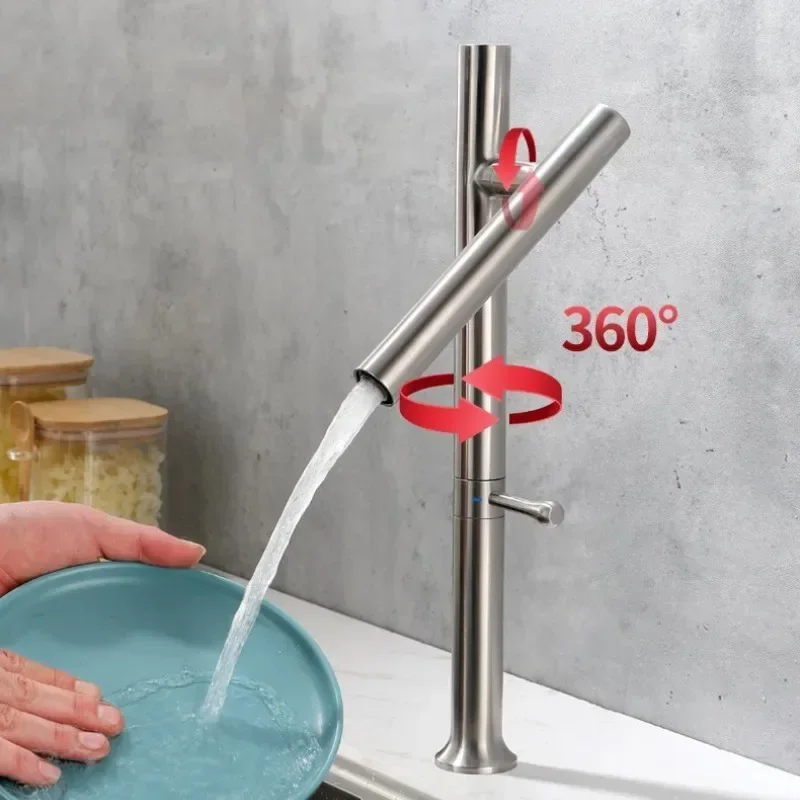 For 304 Stainless Steel Sink Kitchen Faucet Mixer Water Cold Hot Taps Single Handle 360 Rotation Ceramic Valve Folding
