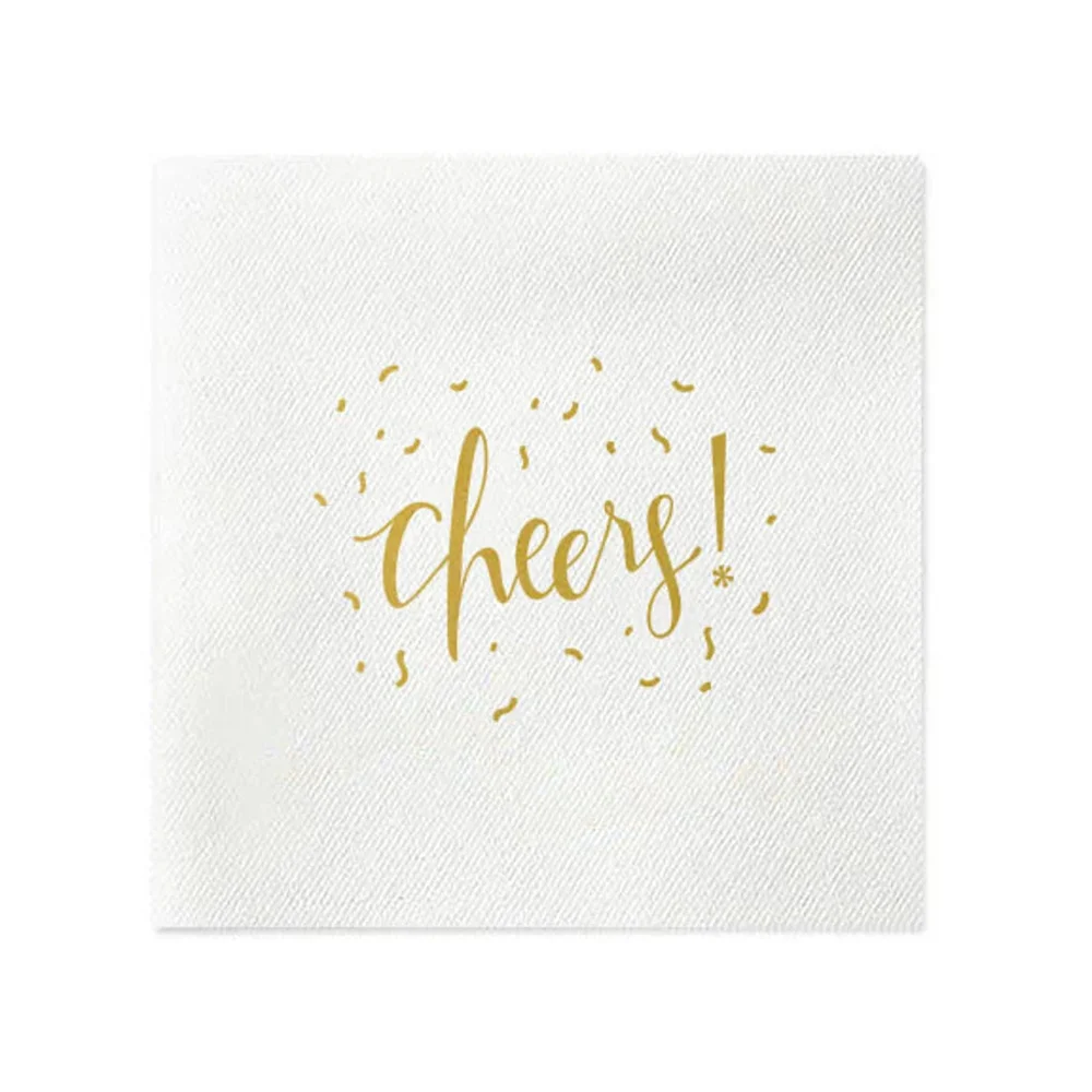 

50PCS Cheers! Foil Stamped Napkins - Party cocktail napkins- Pack of 20 or 50 - Birthday Party and Decor, New Years, Anniversary