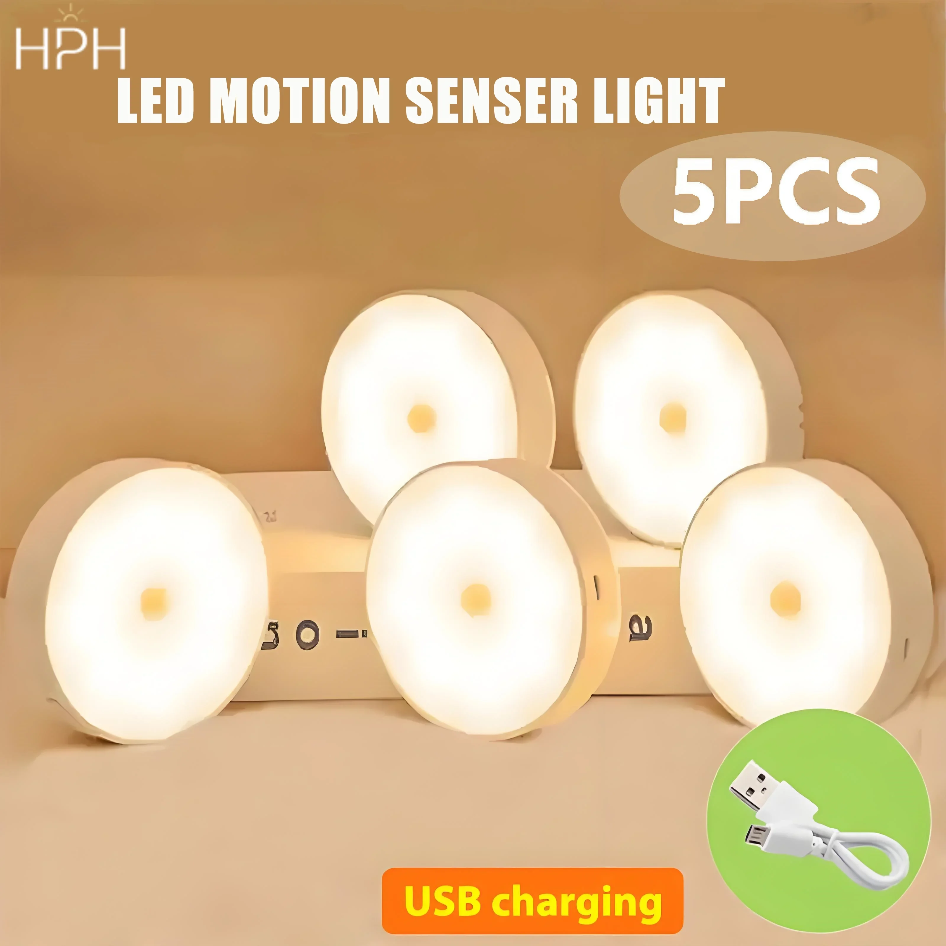 HPH LED Night Light 5pcs Motion Sensor Lamp Wall Light for Bedroom Kitchen Stair Hallway Wardrobe Wireless Lighting