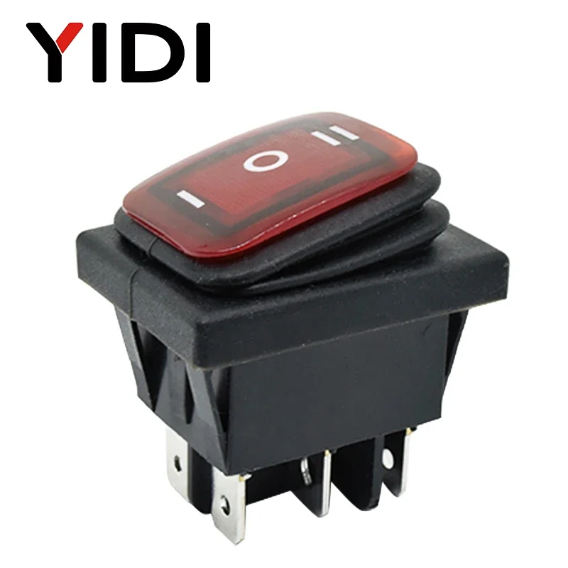 KCD4-203 Heavy Duty 16A 250VAC 30x22 Waterproof Rocker Switch 6pin DPDT ON OFF ON 12V 220V Red Green LED Light Rocker Switch