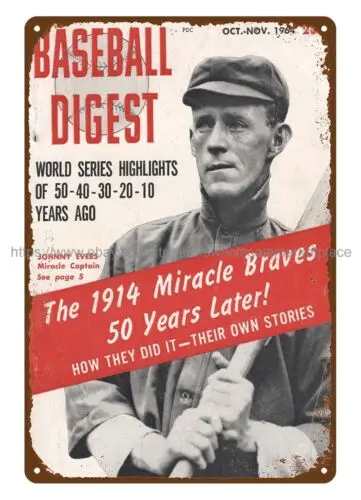 1964 Baseball Digest cover Johnny Evers metal tin sign living room wall art