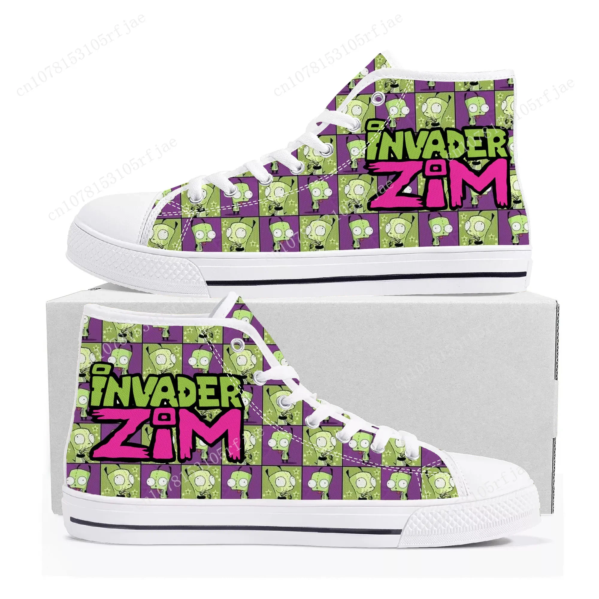 Hot Animation Invader High Top Sneakers Cartoon Zim Mens Womens Teenager High Quality Canvas Shoes Casual Tailor Made Sneaker