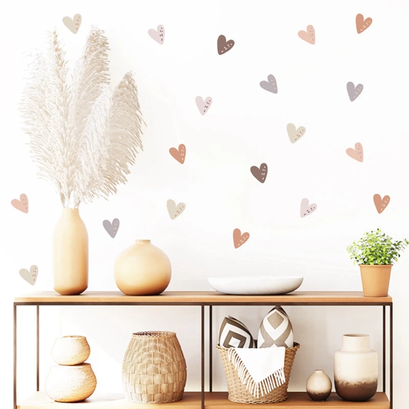 144PCS Heart Bohemianstyle Boho Self-Adhesive Wall Stickers Heart-Shaped Decorative Stickers