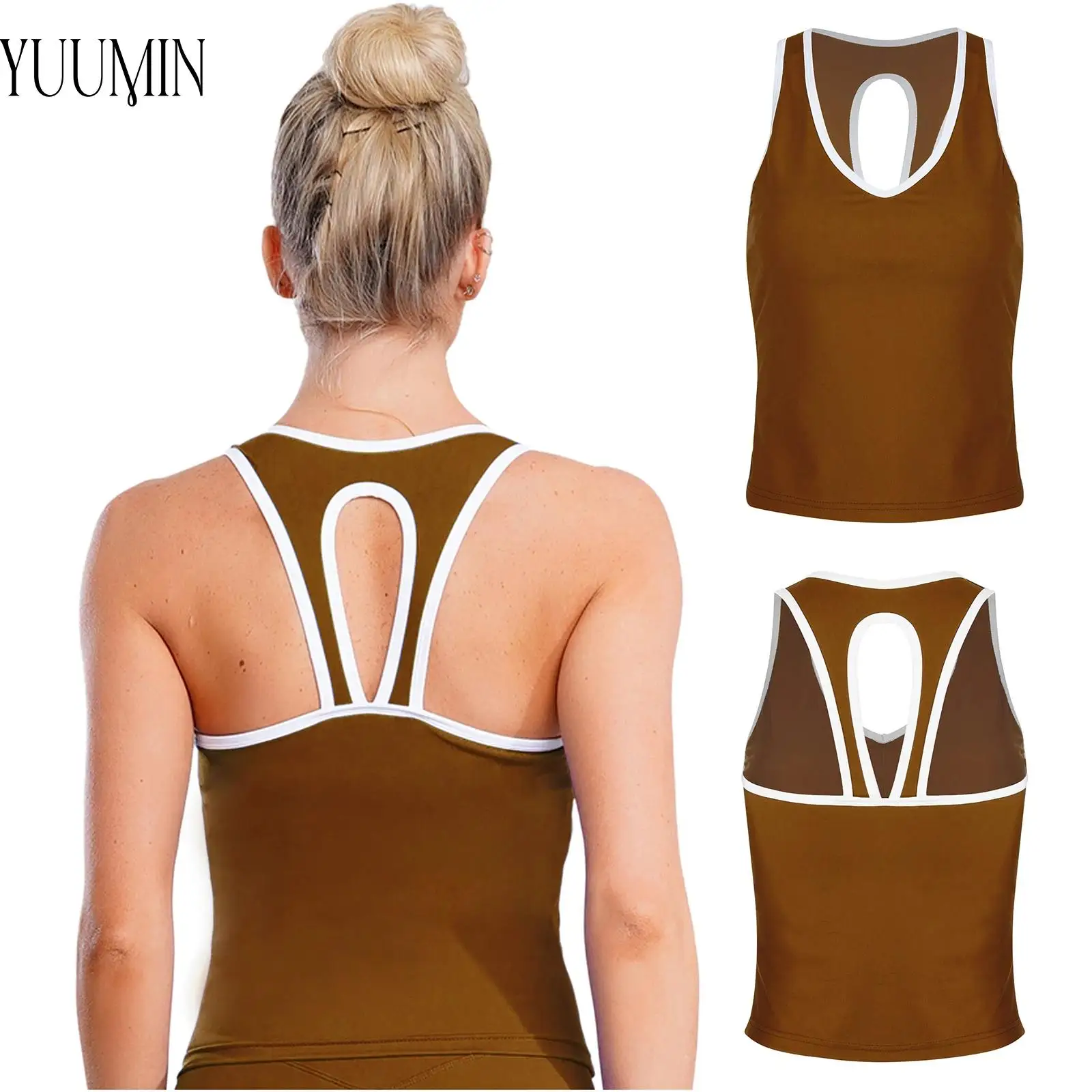 

Womens Yoga Top Sports Tank Top V Neck Sleeveless Racer-back Removable Chest Pads Vest Top for Casual Jogging Gymnastics Workout