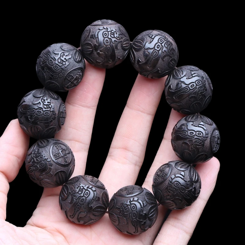 Ebony Bracelet Divine Beast Men\'s 25mm Large Pixiu Lucky Beads