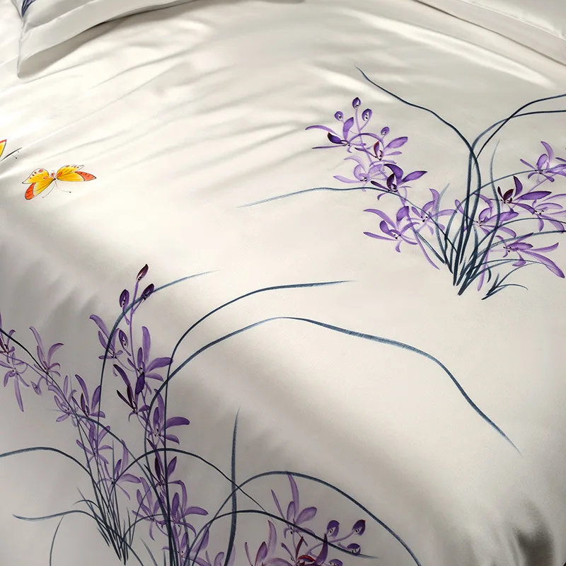 Hand painted silk quilt cover 100% mulberry silk double sided wide  quilt cover bedding kit