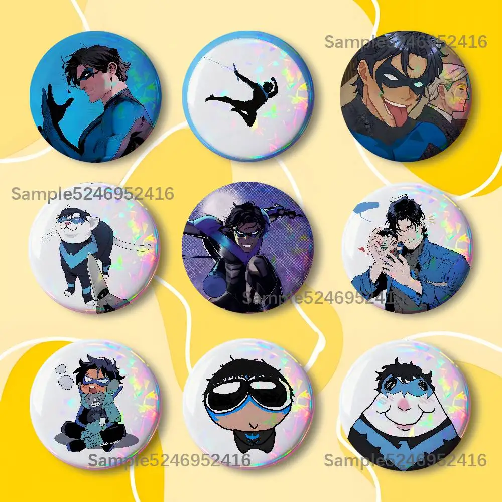 D-Dick Grayson Heros New Badge Round Brooch Tinplate Figure Icon DIY Clothing Accessories Collectible Gifts Badges