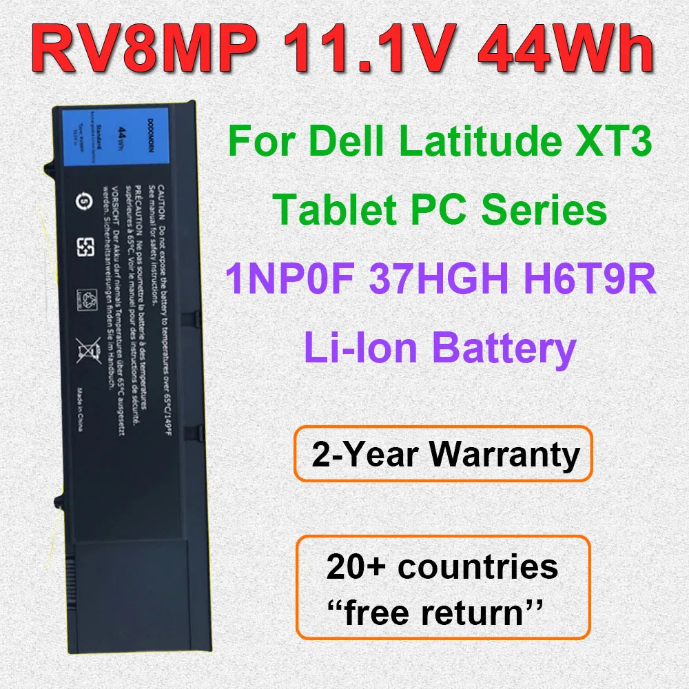 RV8MP For Dell Latitude XT3 Tablet PC Series Laptop Battery 1NP0F 37HGH H6T9R 11.1V 44Wh Replacement  With Tracking Number