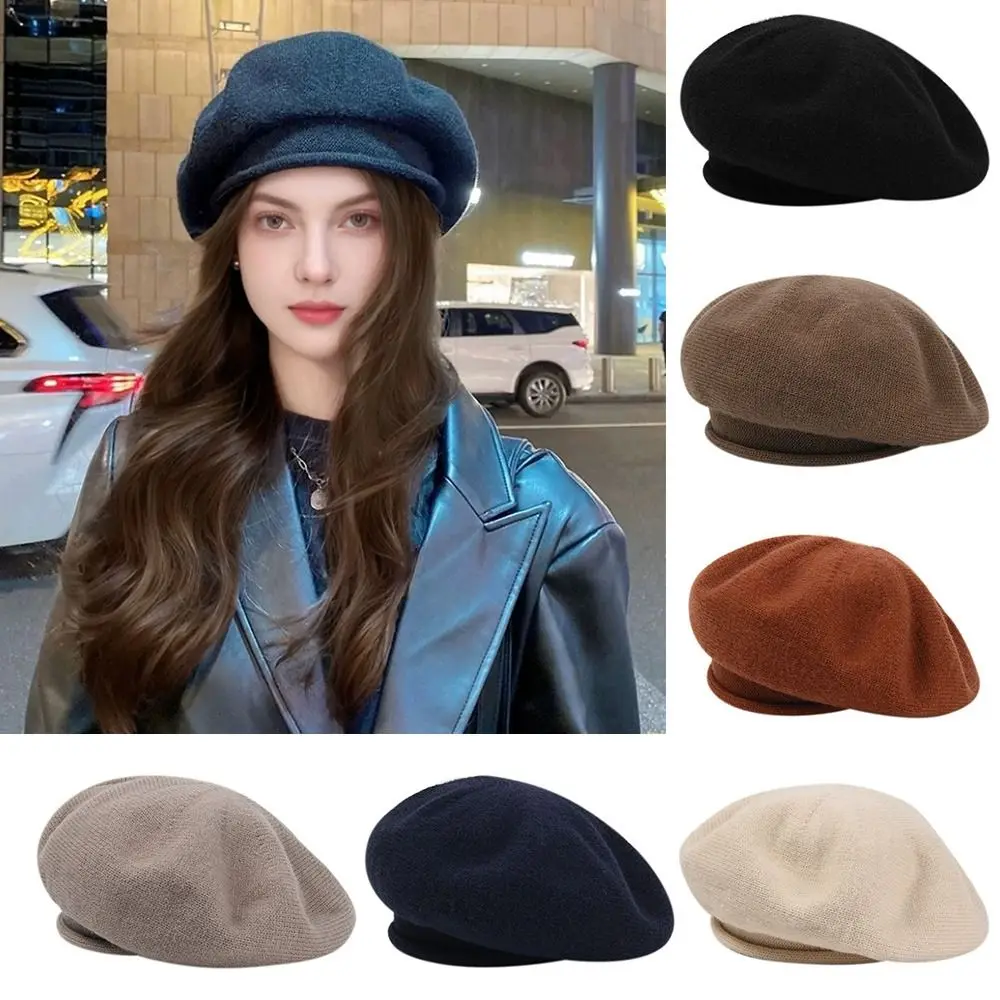 

New Versatile Octagonal Hat Windproof Solid Color Newsboy Hats Breathable Knitted Hat Autumn and Winter
