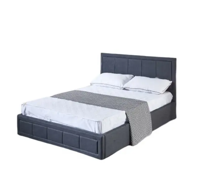 Grey fabric full bed frame with mesh soft head board and tail