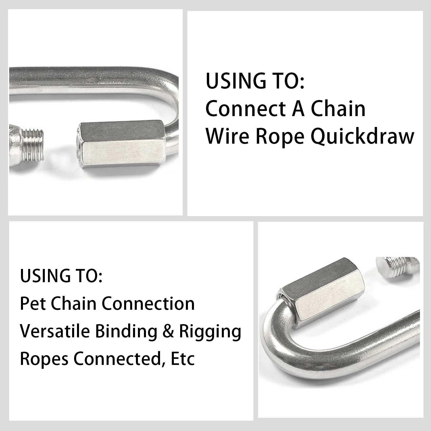 M4-M12 Connect Hook Stainless Steel Connecting Ring Quick Chain Link Track Climbing Mountaineering Carabiner Insurance Buckle